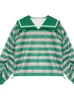 Felpe con cappuccio da donna Felpe Deeptown Stile Preppy Stampa a righe Donna Vintage Harajuku Colletto alla marinara Verde Allentato Draw String Tops CoreanoWo