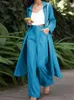 قميص Zanzea Fashion Long Sleeve 2pcs بدلات مطابقة الصيف مجموعات صلبة فضفاضة بانت مجموعات غير رسمية الساق واسعة النطاق 220812