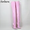 Sorbern Pink Glänsande 90cm Crotch Lår High Boots Unisex 18cm Special Arch High Heels Pekade Toe