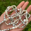 Handmade necklace 120cm size 3-9mm baroque grey white freshwater pearl Morandi color jewelry