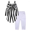 Set di abbigliamento 1-6 anni abiti da bambina europei e americani ragazze a strisce graziose crow tops pantaloni pantaloni per bambini cofano