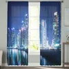 Cortinas Paisaje urbano Ciudad de negocios Vista nocturna Tul Cortinas de ventana transparentes para sala de estar El dormitorio Cortinas de organza de gasa modernasCurta