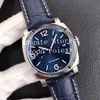 Business Men Watches Blue Dial Watch Men's Automatic 9010 Luminous 1313 Leather Band Strap vs Mechanical Pam Crystal Date Steel Dive 1950 VSF Dress 44mm armbandsur