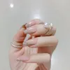 Falska naglar 24 st kort nagel full täckning kista falsk elegant rosa gradient glitter franska ballerina manikyrverktyg tryck på nagelbalsen