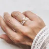 Bröllopsringar naturligt sötvatten pärla för kvinnor elastiska justerbara ovala pärlor med rostfritt stål mode smycken gåvor