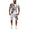 Top a manica corta bianca da uomo con tatuaggio animale estivo The Lion T-shirt con scollo a O stampato in 3D Pantaloncini Tuta sportiva casual Set 220613