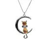 Crystal Cat Moon Pendant Necklace With Diamond For Women Jewelry Party Friends Gifts