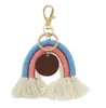 Rainbow Tassel Key Chain Key Ring with DIY Round Wood For Women Handmade Keychains Boyfriend Gift Girl Cute Keychain Bag Charm