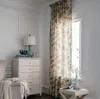 Sheer Curtains finished cotton linen printing Turquoise semi shading kitchen curtain floating window curtain