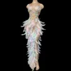 Casual Dresses Pearls Rhinestone Nude Party Evening Bodycon Dress Women Sleeveless Feather Club Prom Birthday Long DressCasua