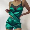 Satin Pajamas Sexy Lace Pijama Nightie Sleepwear Home Clothes Tops And Shorts Womens Silk Pajamas Solid Color Pajama Set Women 220527