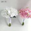 結婚式の花lky frホワイトピンクの花束の花嫁介添えアクセサリー偽のカーラリユリヒドアジサイシルクの花嫁マリーージの装飾