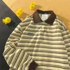 Striped long-sleeved polo shirt spring autumn vibe vintag blouse student Korean Preppy sweatshirt men women lapel shirt 220402