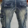 Yaz Erkek Retro Kargo Denim Kot Şort Vintage Asit Yıkanmış Soluk Çok Cepler Askeri Tarzı Biker Erkekler için Kısa Jean