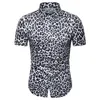 Summer Fashion Mens Leopard tryckt skjorta Casual Button Shirts Män Kort ärm Sexig streetwear -skjorta 220527