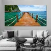 Old Wood Bridge Posters Canvas Painting Wall Art Pictures For Living Room Sea Lake Scenery Prints Sky Sunset Modern Home Decor W220425