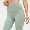 L-108B High Rise Byxor Ingen T-linje Yoga Byxor Elastiska Tights Enfärgade Leggings Dam Naken Feeling Sweatpants med midjeband Ficka Fitness Tight