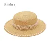 Широкие шляпы моды Женщины Женщины натуральная пшеничная шляпа лента лента 7 см. Baater Beach Sun Lady Lady Protect Hatswide wend22