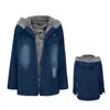 Damesjacks Dames Warm verdikte overjas H Winter Fleece gevoerde Hoodie Button Down Solid Color Ripped Denim Jacketwomen's