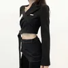 Damskie Garnitury Blazers Wiosna Moda Slim Gothic Punk Długi Rękaw SML Czarne Kobiety Casual Krótkie Panie Asymetryczne Crop Top Outwear Kurtka