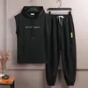 Herrspårar man tracksuits 2 stycken svett kostymer män solid ärmlös huva väst svettbyxor set student sport fitness set män 220826