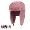 Bérets unisexe hiver chaud chapeau oreillette trappeur russe épaissir doublure neige ski coupe-vent couleur unie bonnets Bomber Cap Delm22