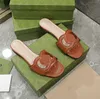 Interlocking Cut-out Slide Sandal Designer Sexy Women Flat Slippers Square Mules Shoes Ladies Flip Flops Rubber Sandal Leather Casual Shoe With Box NO383