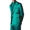 Green Satin Wedding Tuxedos Peaked Lapel Mens Jacket passar Handsome Men Prom Party Formal Outfit Jacket and Pants