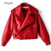 Fitaylor New Autumn Women Faux Leather Jacket Pu Motorcycle Biker Red Coat Turndown Collar Loose Streetwear Black Punk Outerwear T200814