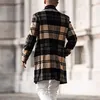 Kontrollera tryck Woolen Coat Trench Windbreaker Mens Jacket Men's Slim Fit Windbreak Long Coat Men Winter Coats Homme Plus Size 201120