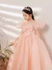 Dentelle rose mignonne petite enfant fille fleur fille robes pour mariage princesse bijou col tulle applique gonflé floral portefeuille vêtements de fête