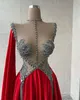 2022 Plus Rozmiar Arabski ASO Ebi Red Luksusowy A-Line Prom Dresses Koronki Kryształy Kryształy Wieczór Formalna Party Druga Recepcja Urodziny Suknie Zaręczynowe Dress ZJ77