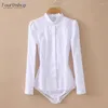 Femmes Blouses Chemises Femmes Et Tops À Manches Longues Blanc Couleur Corps Chemise Travail De Bureau Mode Coréenne Body Automne Combinaison 2022 RompersW