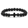 Charme Pierre Naturelle Croix Bracelet Foi Noir Mat Chanceux Perles Bracelets À La Main Hommes Femmes Prière Fitness Couple Bijoux Cadeau