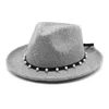 Trendy Roll Eaves Felt Fedora Top Hat For Men Women Decorate With Pearl Outdoor Gentleman Leisure Jazz Hat Gift HCS175