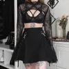 Harajuku punk gothic preto cintura alta saias mulheres sexy bandagem atadura mini feminino streetwear 220317