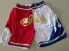 Nieuwe shorts 1997 De finale vintage basketbal shorts rits pocket running kleren rood en witte splite zojuist gedaan maat s-xxl team tandwielen