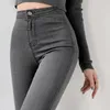 Jeans attillati per donna Anni '90 Denim grigio super elasticizzato Vita alta sexy Pantaloni da ufficio vintage alla moda da ufficio moda femminile sottile Y2K