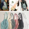 Storage Bags Portable Cotton Washable Mesh Net String Shopping Bag Reusable Grocery Foldable Fruit Handbag Tote OrganizerStorage