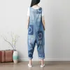 Women's Jumpsuits & Rompers Women Summer Washed Vintage Printed Overalls Female Print Pattern Bleached Scratched Jeans