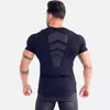 Compression Quick dry T-shirt Men Running Sport Skinny Short Tee Shirt Male Gym Fitness Bodybuilding Workout Black Tops Clothing 220512