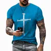 Erkek Tişörtler Paskalya İsa Cross 3d Baskı Yaz Moda Retro Street Harajuku Erkek Tişört Günlük Günlük Giyim Büyük Boy Kısa Sleev