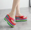 2022 Wholesale mulheres flip flops sandálias nova espessura plataforma plataforma chinelos praia feminina arco-íris colorido chinelo y86x #