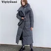 Yiyiyouni grandes grandes parkas mulheres sólidas manga comprida botão bolsos casaco casual casual inverno casaco senhora 201127