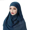Scialle in chiffon semplice con berretto in jersey Copricapo interno Islam Fascia per capelli Hijab elasticizzato Copricapo Turbante
