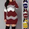 Kvinnor Autumn New Stylish O Neck Long Sleeve Color Block Bodycon Warm Mini Sweater Dress Streetwear Tops L220705