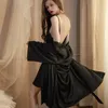 Vêtements de nuit pour femmes Femmes Femmes Satin 2PC Robe Ensemble Sexy Swing Col Dos Nu Sling Nighty Mariée Mariage Peignoirs Printemps Élégant Maison