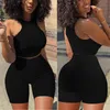 Two Piece Set Women 2022Summer Solid Color Tracksuits Sleeveless Vest Crop Tops and Skinny Shorts 2Pcs Set Sexy Fitness Clubwear