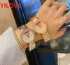 럭셔리 여성 다이아몬드 링 다이얼 다이얼 패션 유명한 시계 정품 가죽 풀 고급 스테인리스 스틸 로즈 골드 탑 유럽 석영 운동 손목 시계