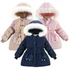 Длинные маленькие девочки для девочек зимние куртки для девушки меховой воротник густой теплый куртка детей верхняя одежда детская одежда J220718